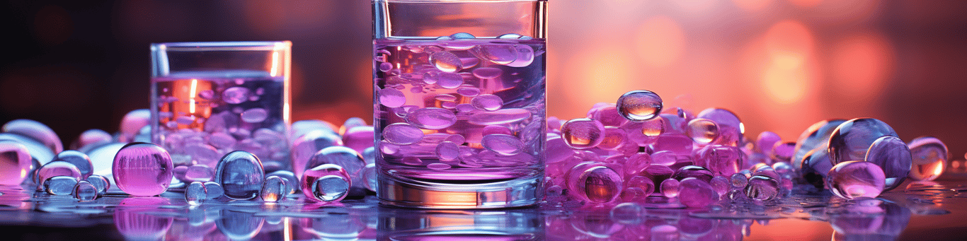 image of drug pills surrounding a glass of water symbolizing drug consumption
