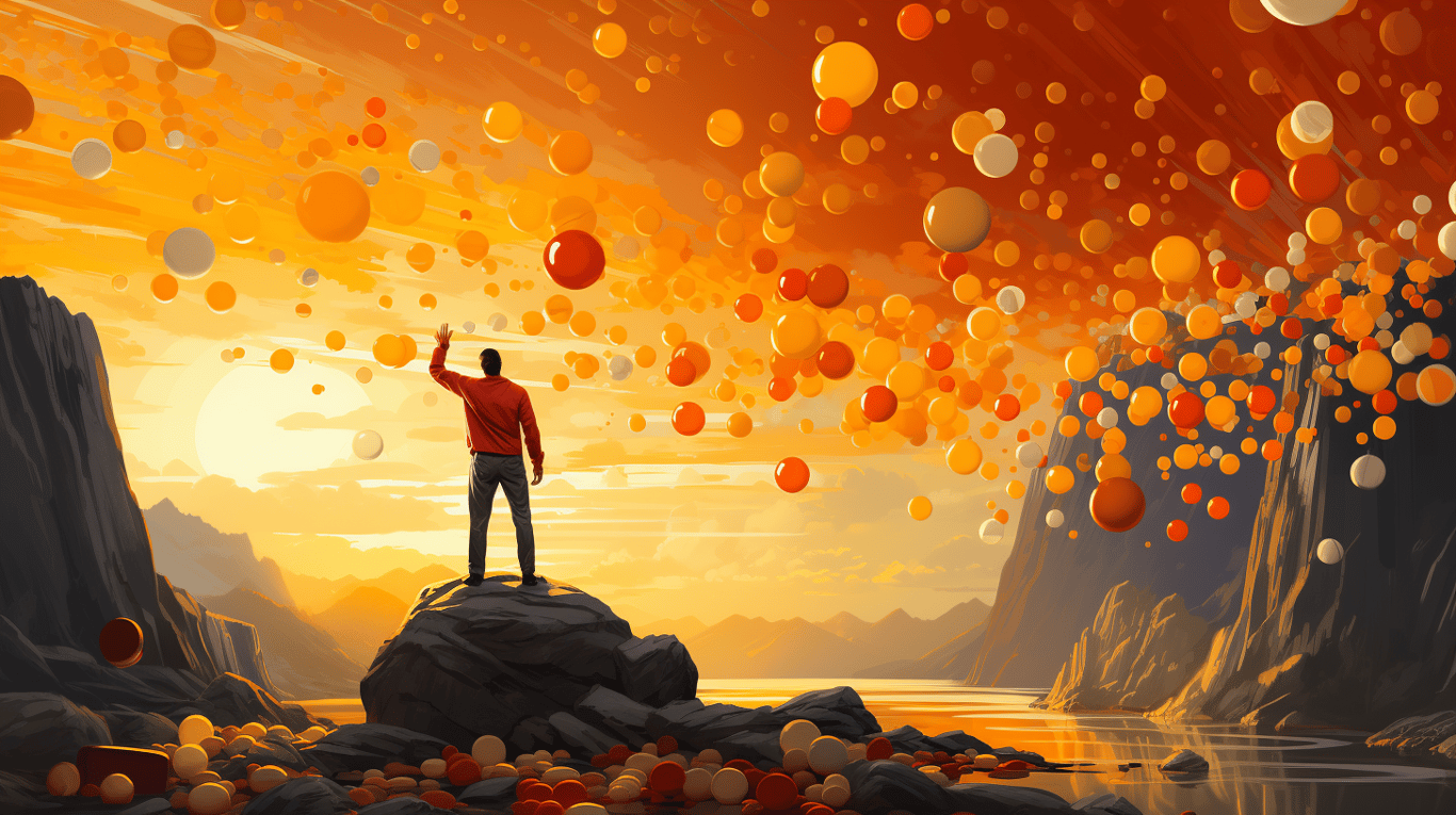 abstract image of a researcher studying a bottle of drug.