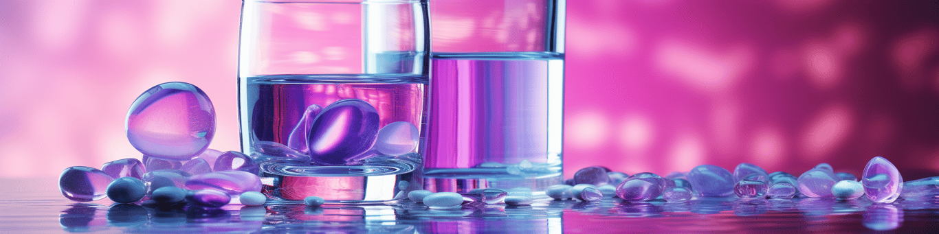 image of drug pills surrounding a glass of water symbolizing drug consumption