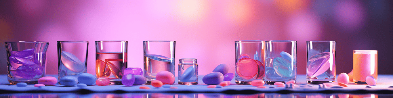 image of drug pills surrounding a glass of water symbolizing drug consumption