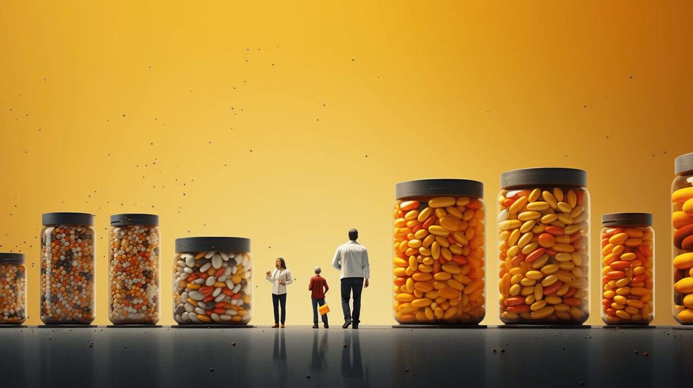 abstract image of a researcher studying a bottle of drug.