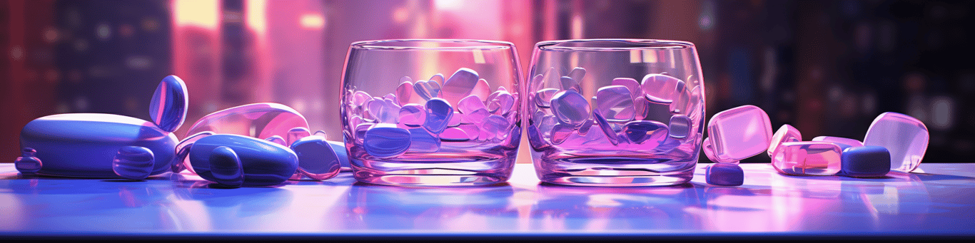 image of drug pills surrounding a glass of water symbolizing drug consumption