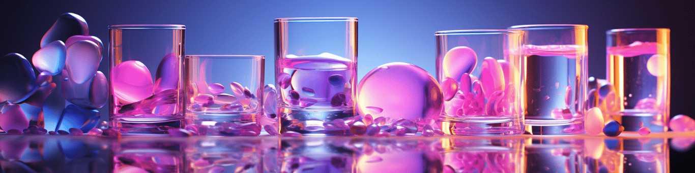 image of drug pills surrounding a glass of water symbolizing drug consumption
