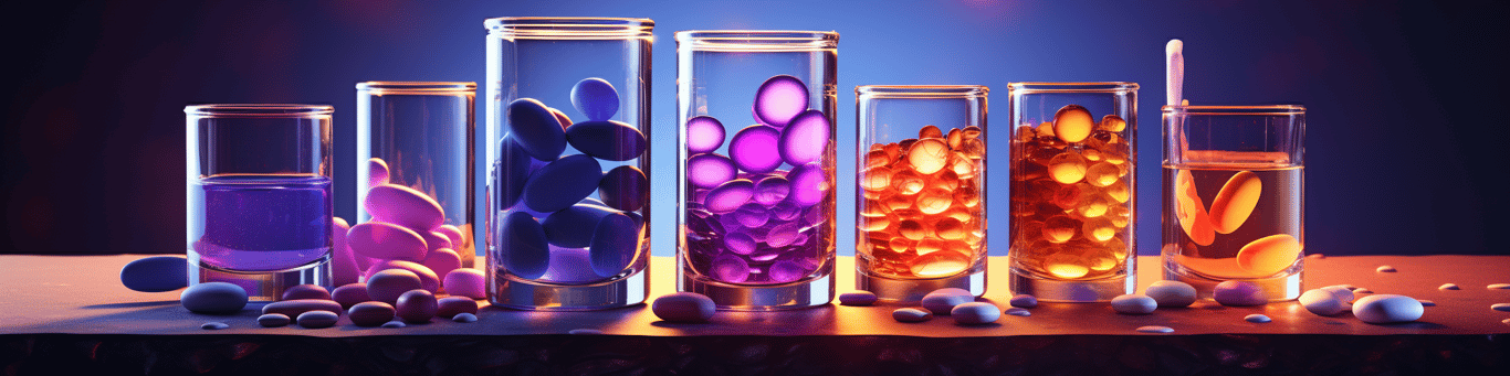 image of drug pills surrounding a glass of water symbolizing drug consumption