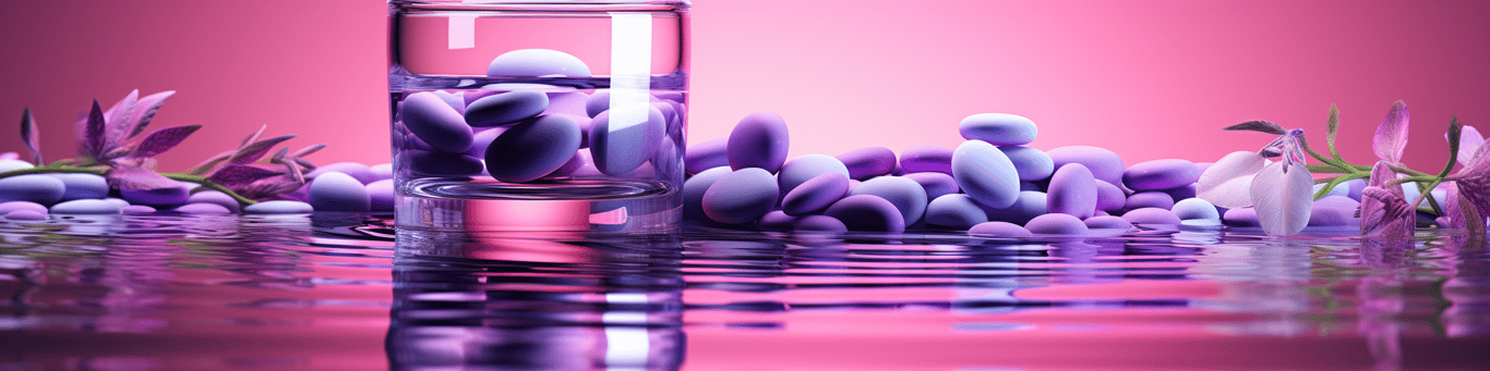 image of drug pills surrounding a glass of water symbolizing drug consumption