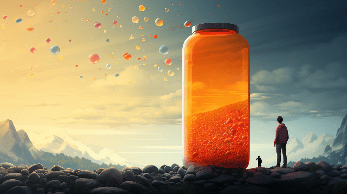 abstract image of a researcher studying a bottle of drug.