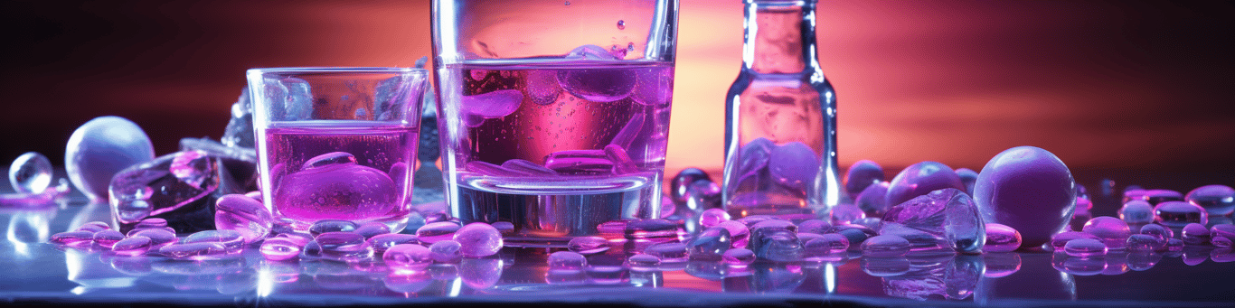 image of drug pills surrounding a glass of water symbolizing drug consumption