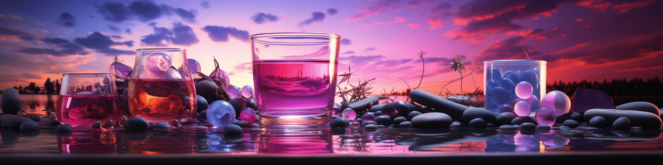 image of drug pills surrounding a glass of water symbolizing drug consumption