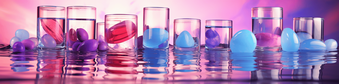 image of drug pills surrounding a glass of water symbolizing drug consumption