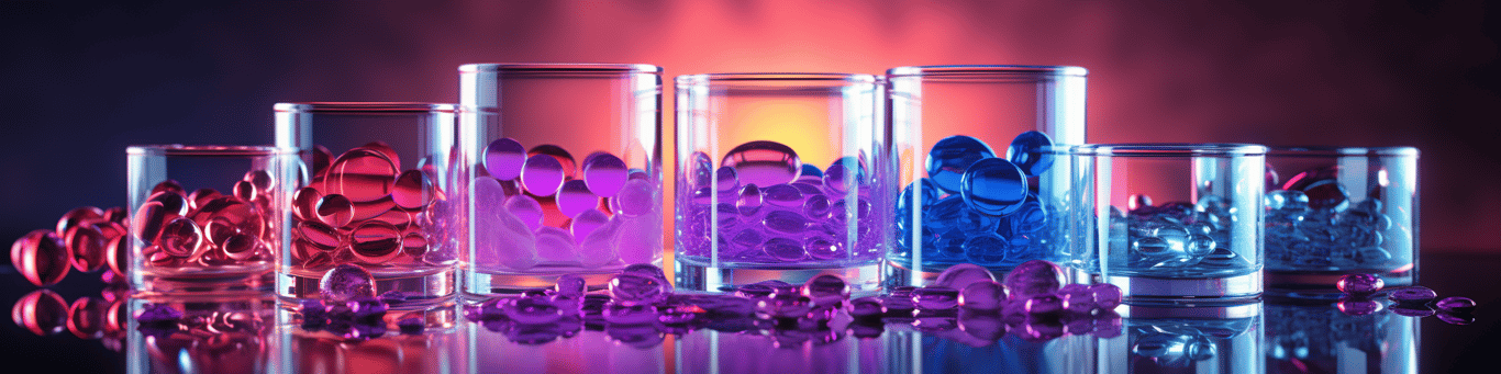 image of drug pills surrounding a glass of water symbolizing drug consumption