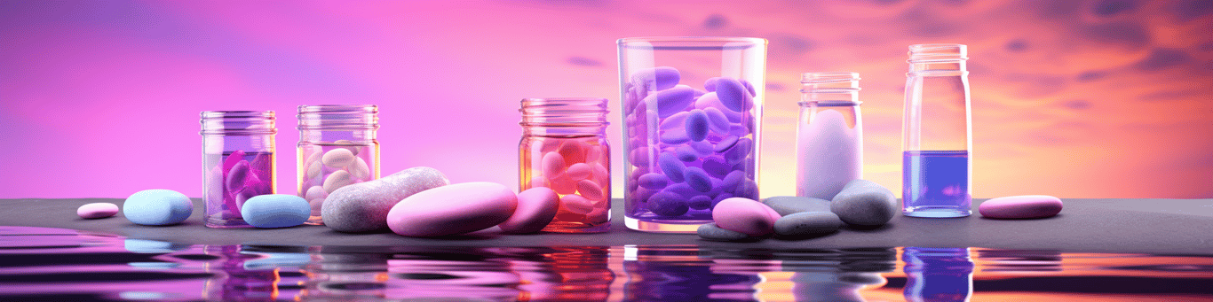 image of drug pills surrounding a glass of water symbolizing drug consumption