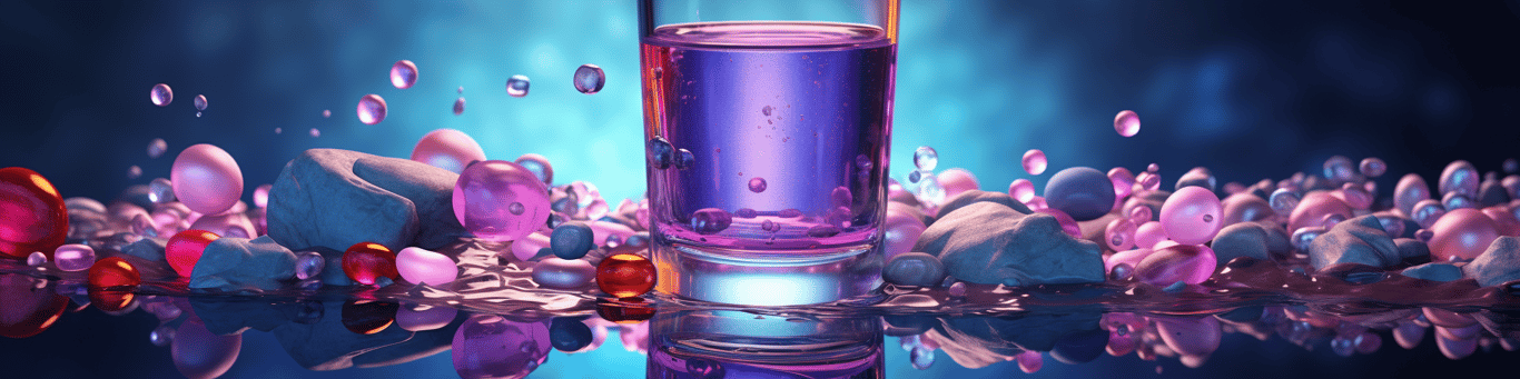 image of drug pills surrounding a glass of water symbolizing drug consumption