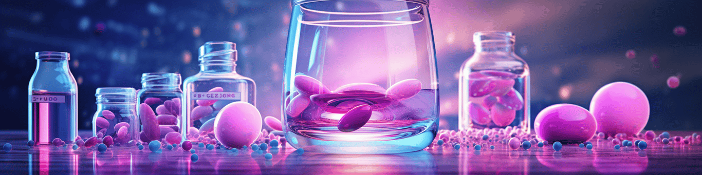 image of drug pills surrounding a glass of water symbolizing drug consumption