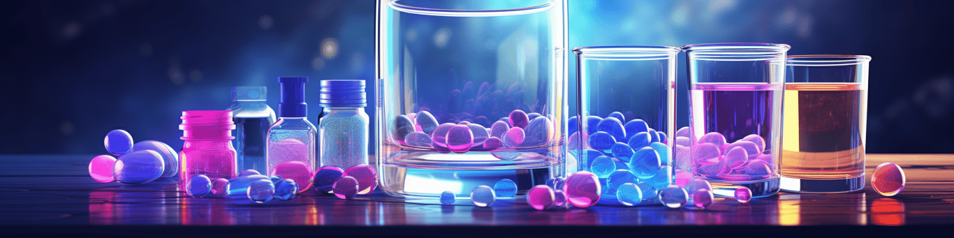 image of drug pills surrounding a glass of water symbolizing drug consumption