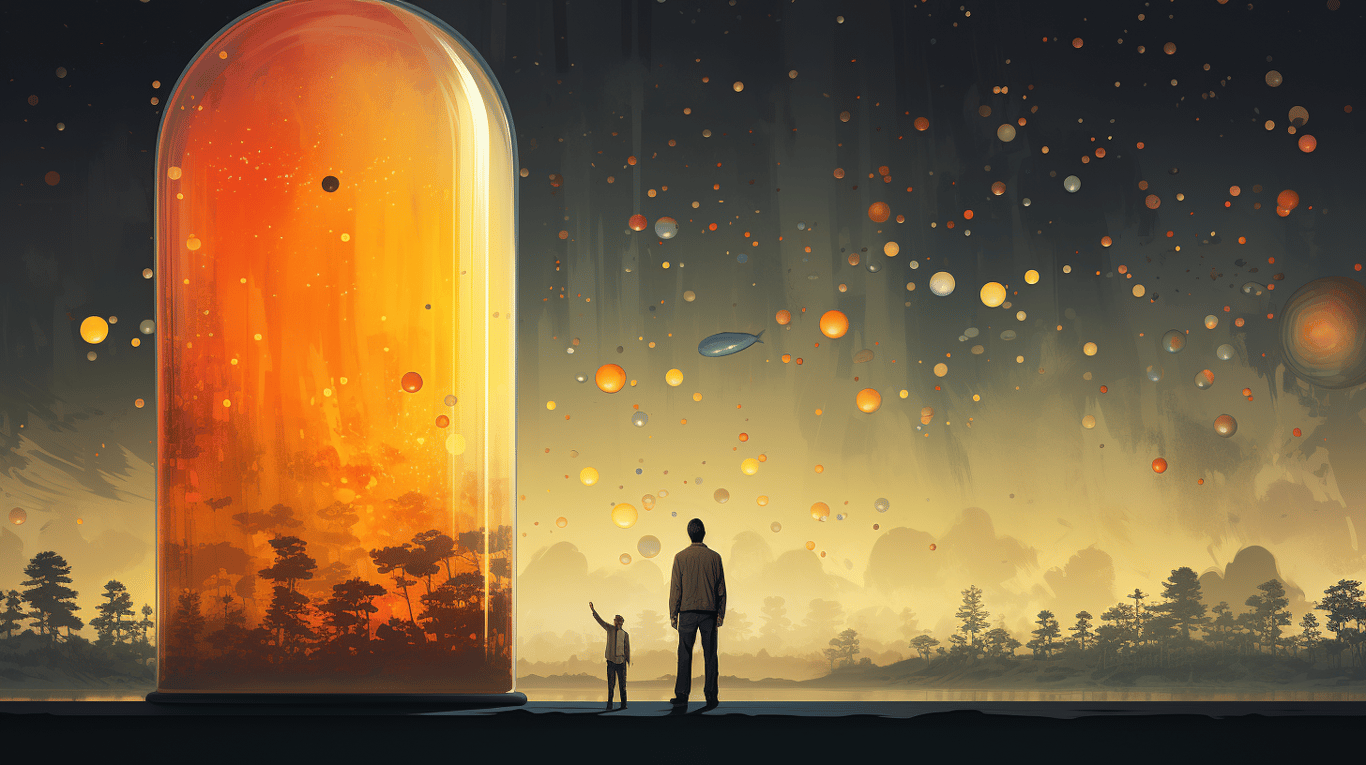 abstract image of a researcher studying a bottle of drug.