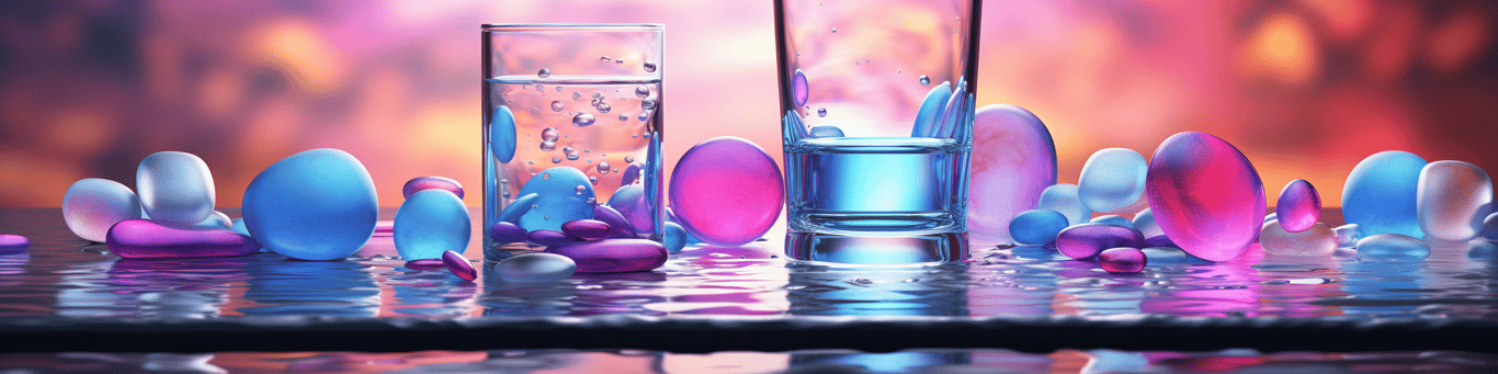 image of drug pills surrounding a glass of water symbolizing drug consumption