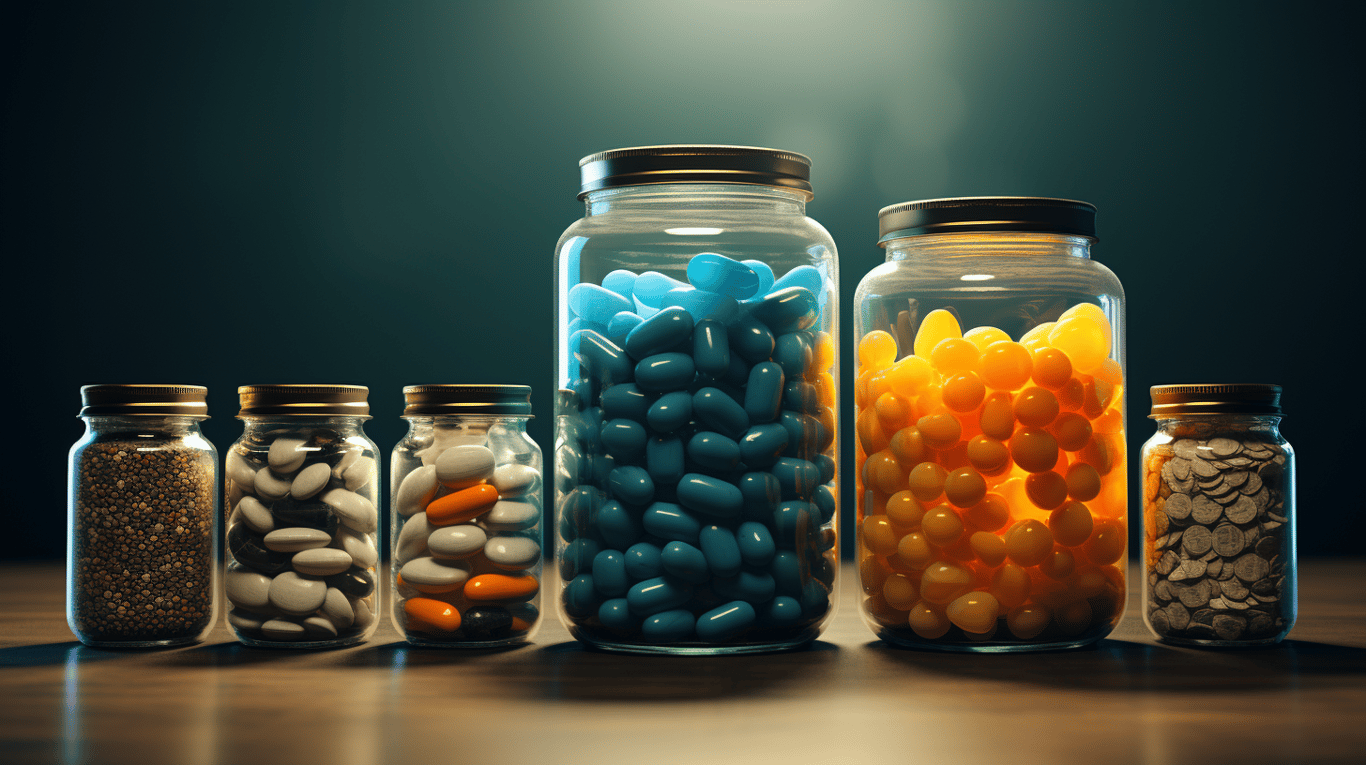 abstract image of a researcher studying a bottle of drug.