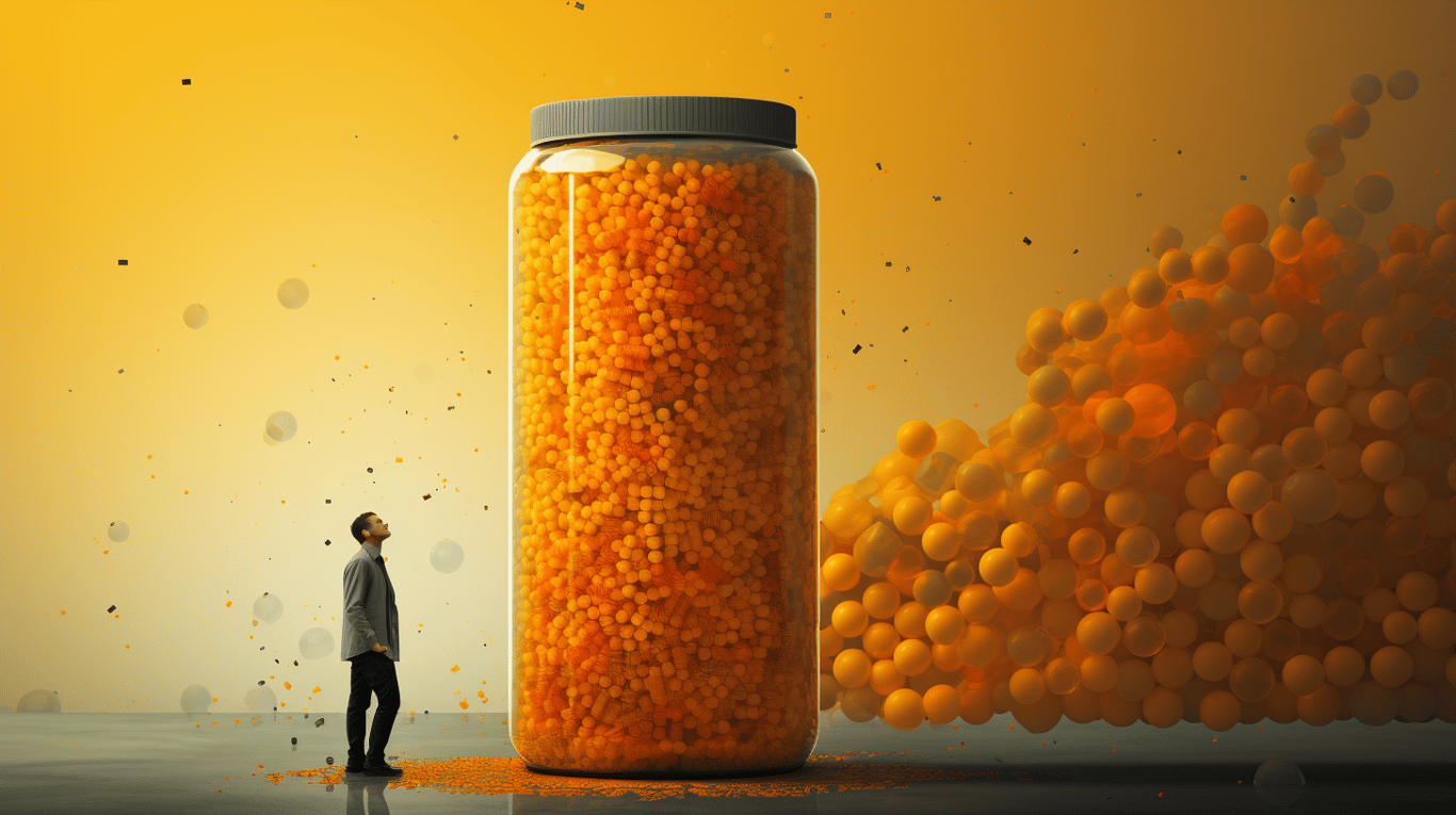 abstract image of a researcher studying a bottle of drug.