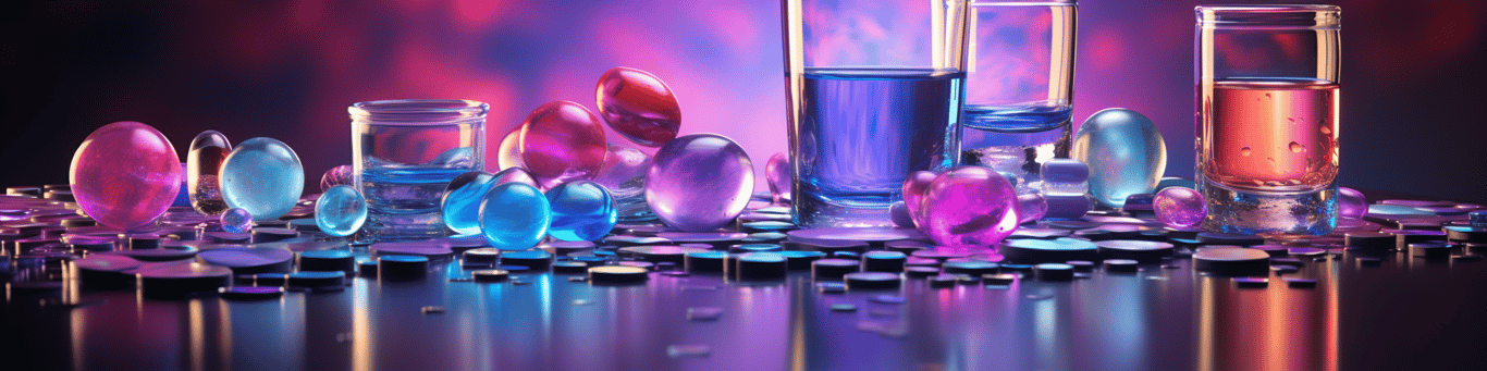 image of drug pills surrounding a glass of water symbolizing drug consumption