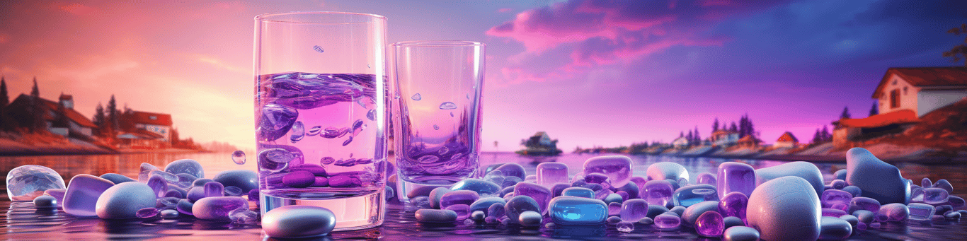 image of drug pills surrounding a glass of water symbolizing drug consumption