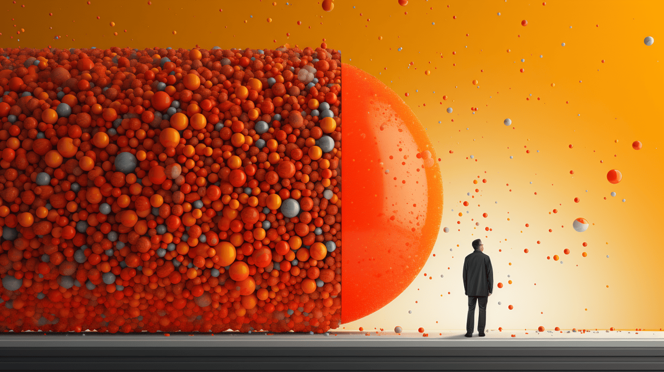 abstract image of a researcher studying a bottle of drug.