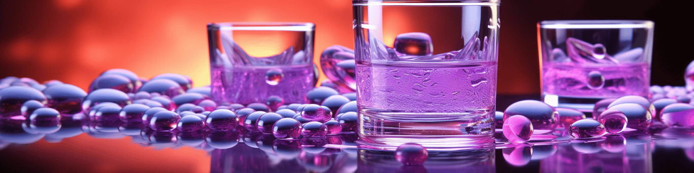 image of drug pills surrounding a glass of water symbolizing drug consumption