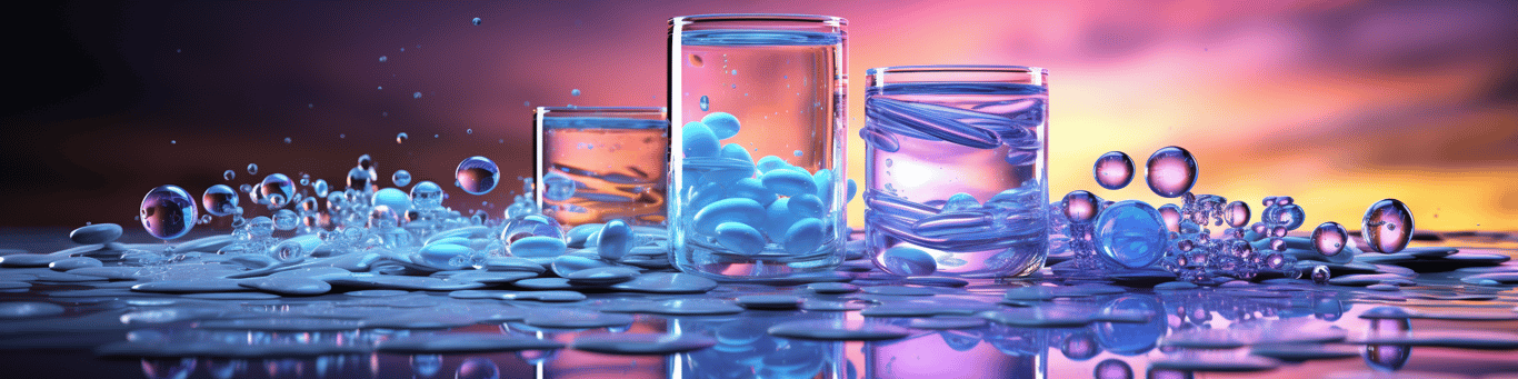 image of drug pills surrounding a glass of water symbolizing drug consumption