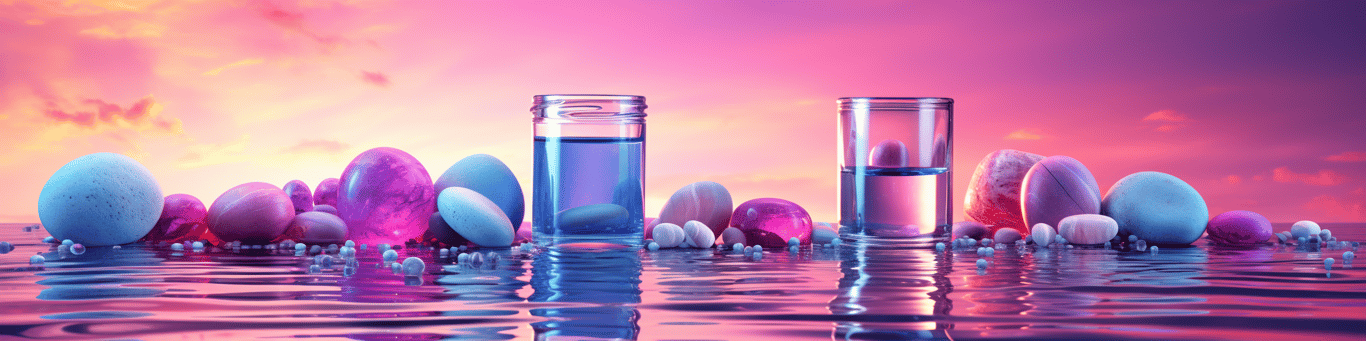image of drug pills surrounding a glass of water symbolizing drug consumption