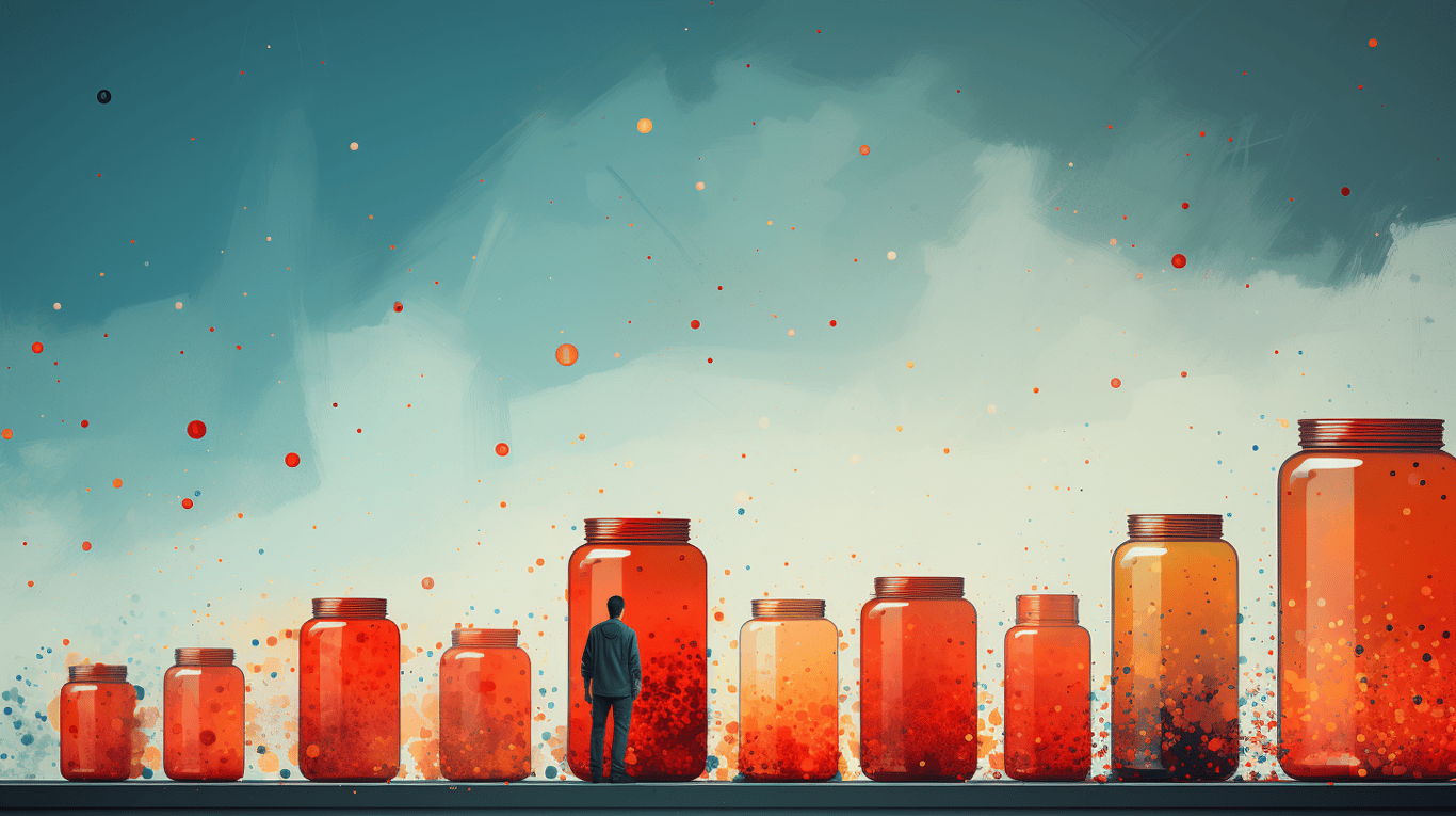 abstract image of a researcher studying a bottle of drug.