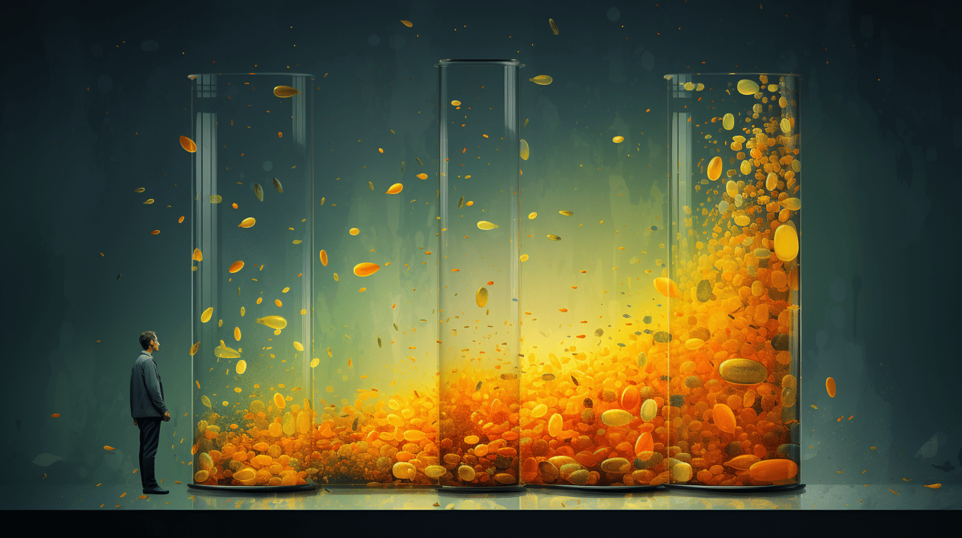 abstract image of a researcher studying a bottle of drug.