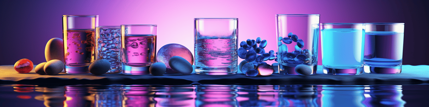 image of drug pills surrounding a glass of water symbolizing drug consumption