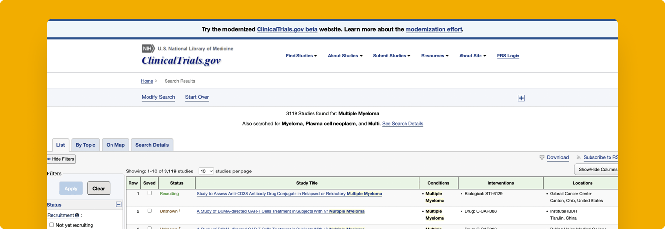 ClinicalTrials.gov Trial Search Page
