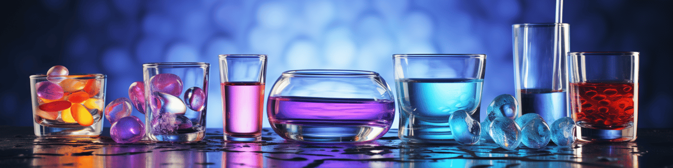 image of drug pills surrounding a glass of water symbolizing drug consumption