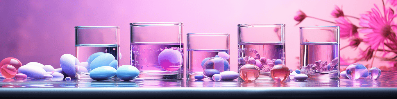 image of drug pills surrounding a glass of water symbolizing drug consumption