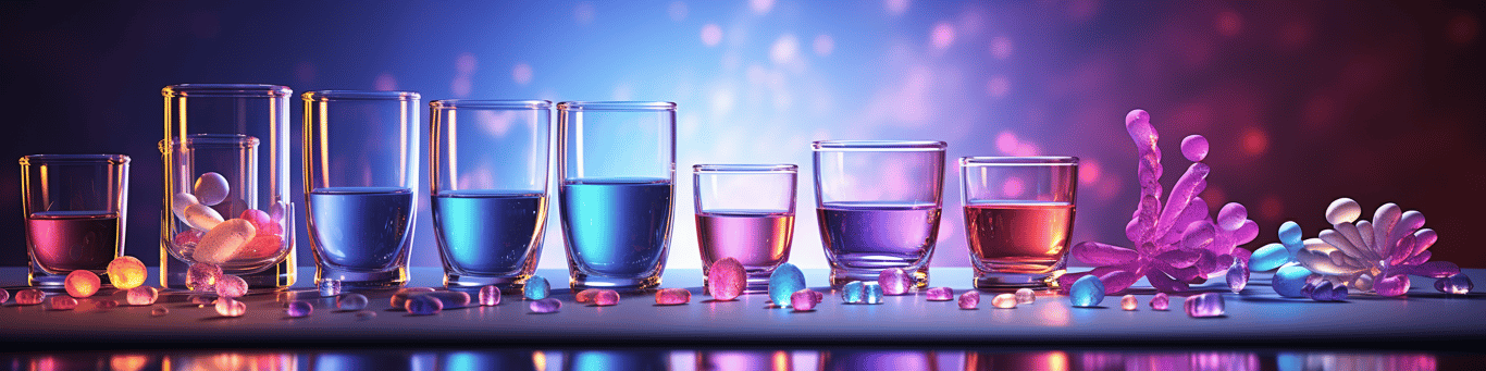 image of drug pills surrounding a glass of water symbolizing drug consumption