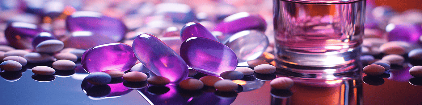 image of drug pills surrounding a glass of water symbolizing drug consumption