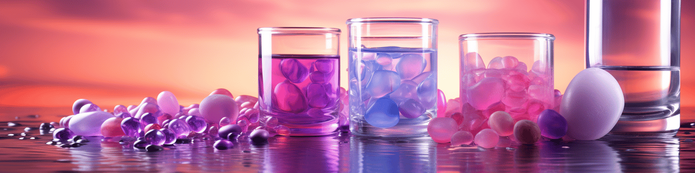 image of drug pills surrounding a glass of water symbolizing drug consumption