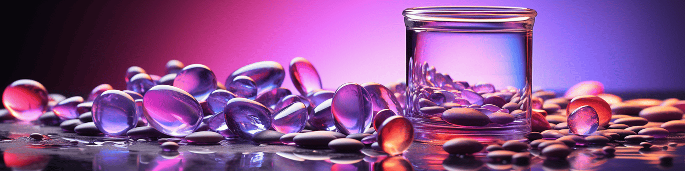 image of drug pills surrounding a glass of water symbolizing drug consumption