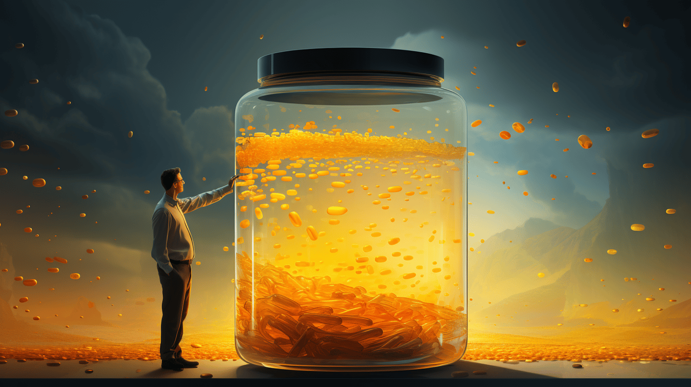 abstract image of a researcher studying a bottle of drug.