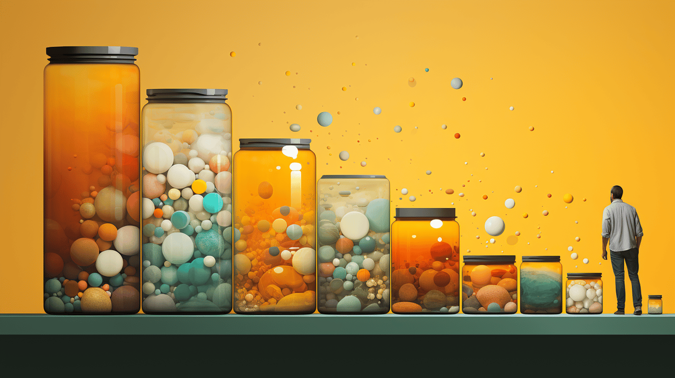 abstract image of a researcher studying a bottle of drug.