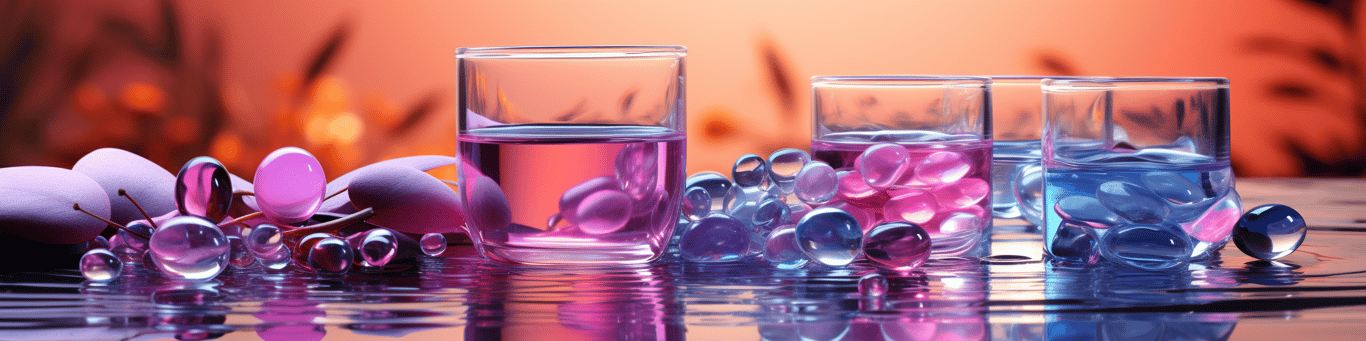 image of drug pills surrounding a glass of water symbolizing drug consumption