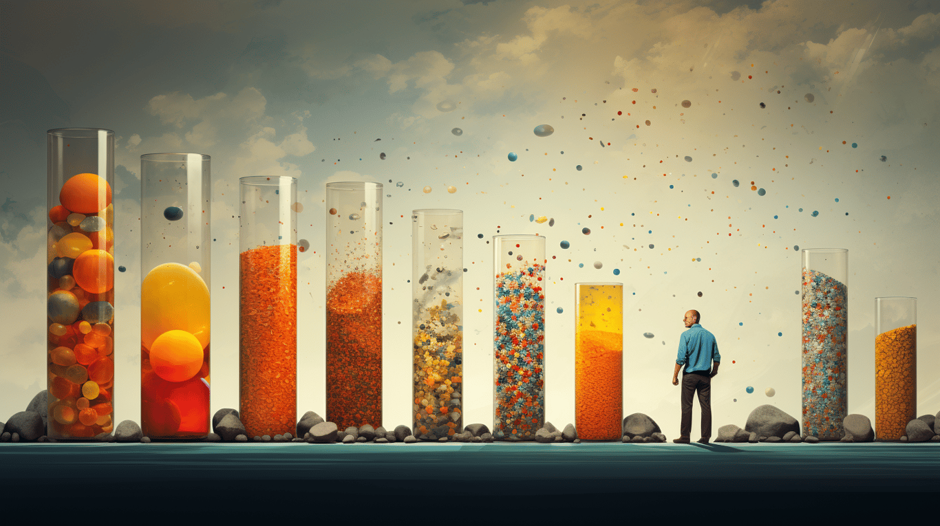 abstract image of a researcher studying a bottle of drug.