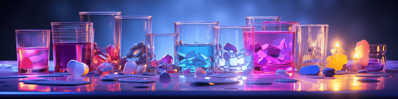 image of drug pills surrounding a glass of water symbolizing drug consumption