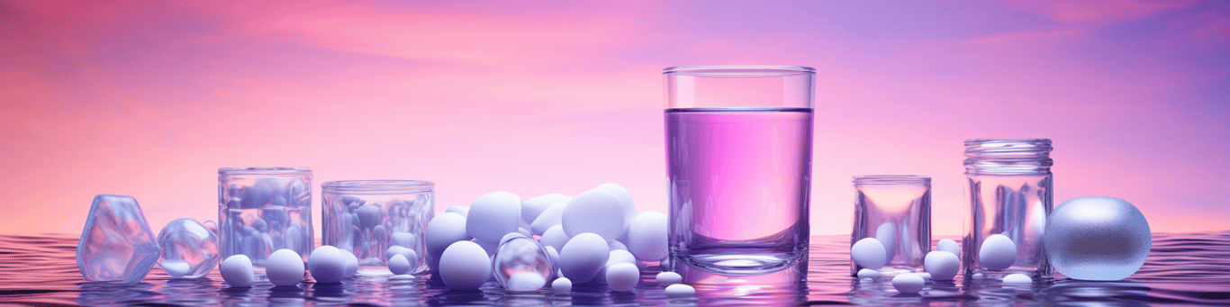 image of drug pills surrounding a glass of water symbolizing drug consumption