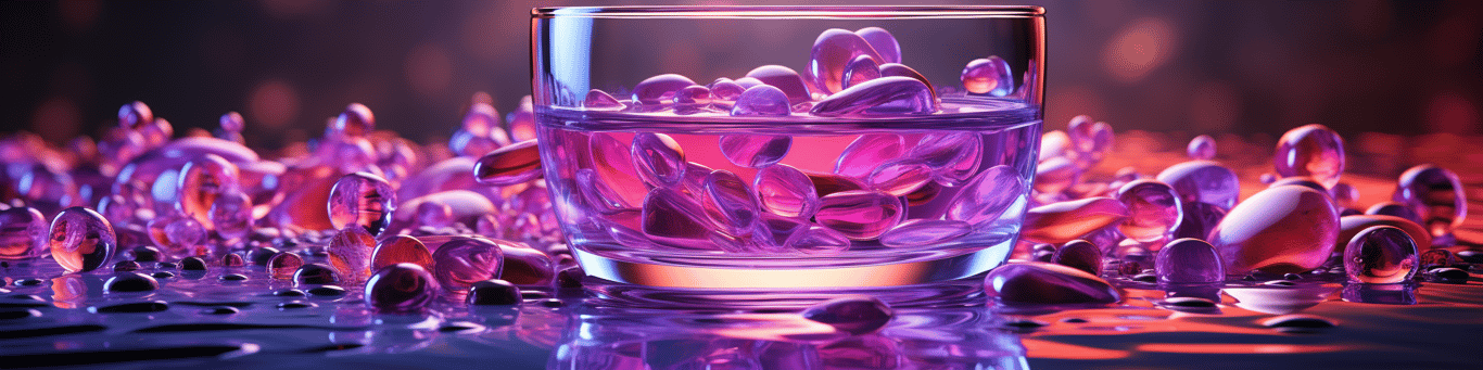 image of drug pills surrounding a glass of water symbolizing drug consumption