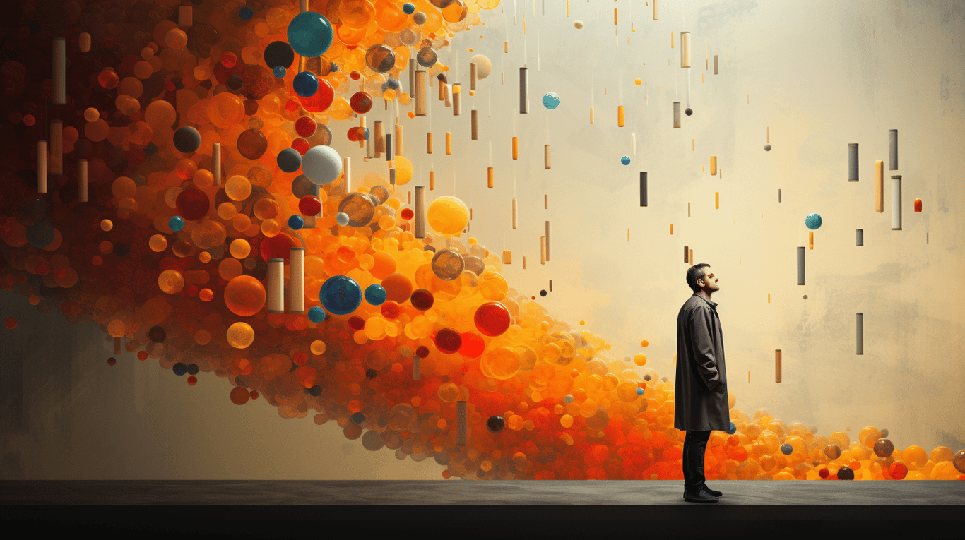 abstract image of a researcher studying a bottle of drug.