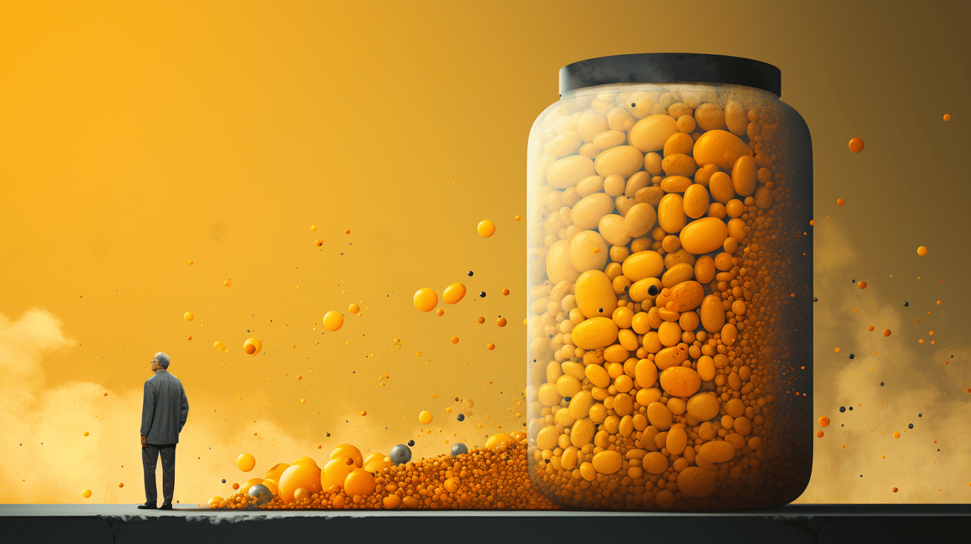 abstract image of a researcher studying a bottle of drug.