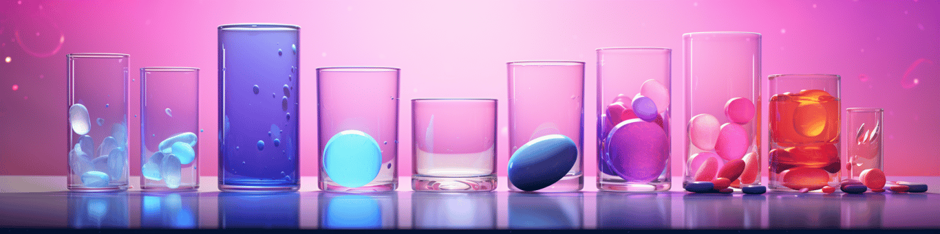 image of drug pills surrounding a glass of water symbolizing drug consumption