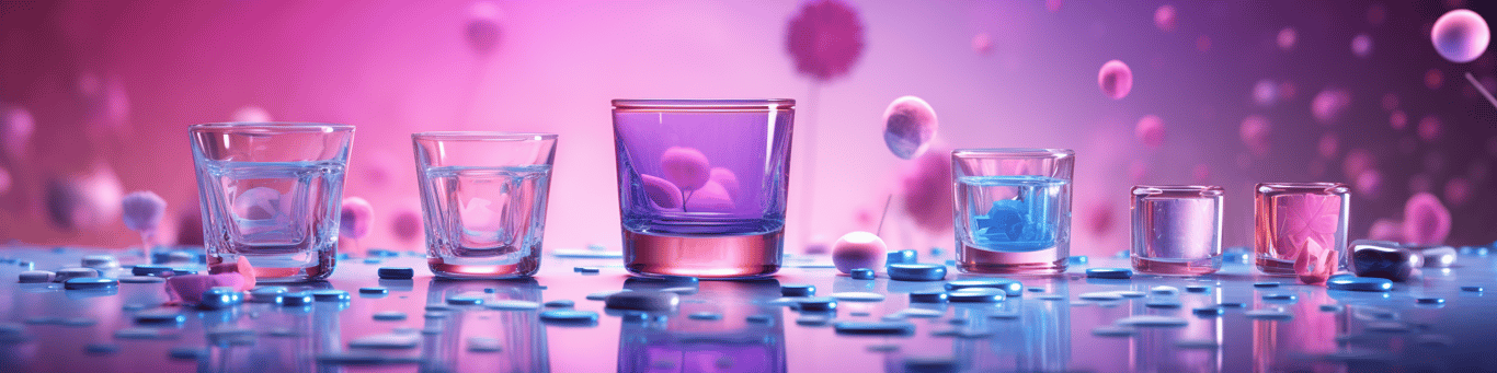 image of drug pills surrounding a glass of water symbolizing drug consumption