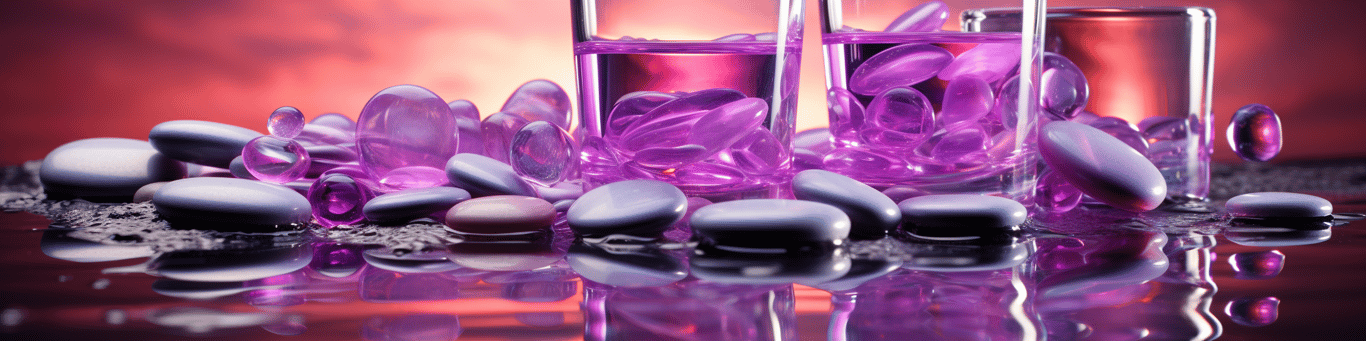 image of drug pills surrounding a glass of water symbolizing drug consumption
